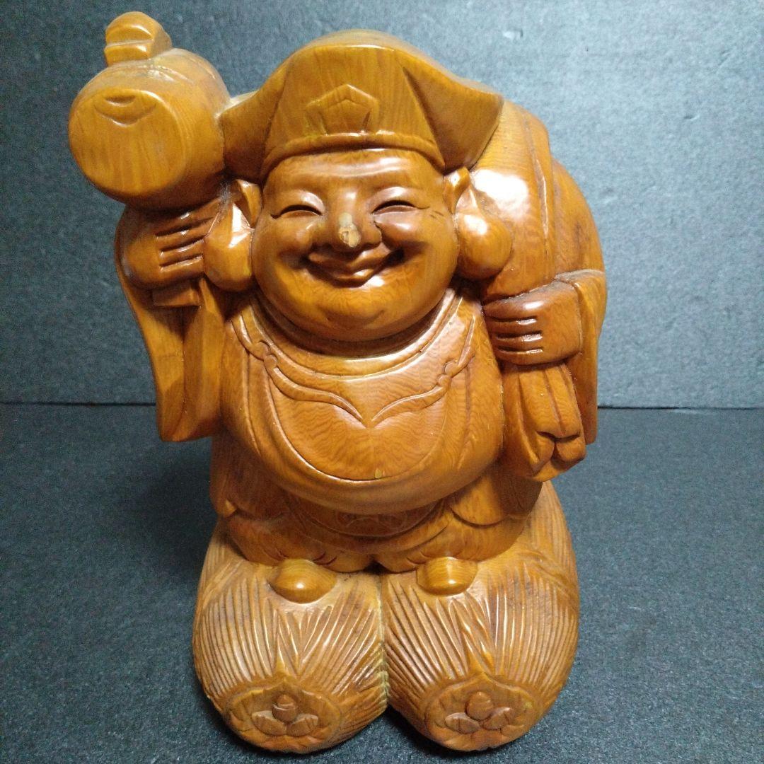 木製 大黒天　縁起物　商売繁盛　お祝い　開運　高さ約30cm　置物 七福神　幸運