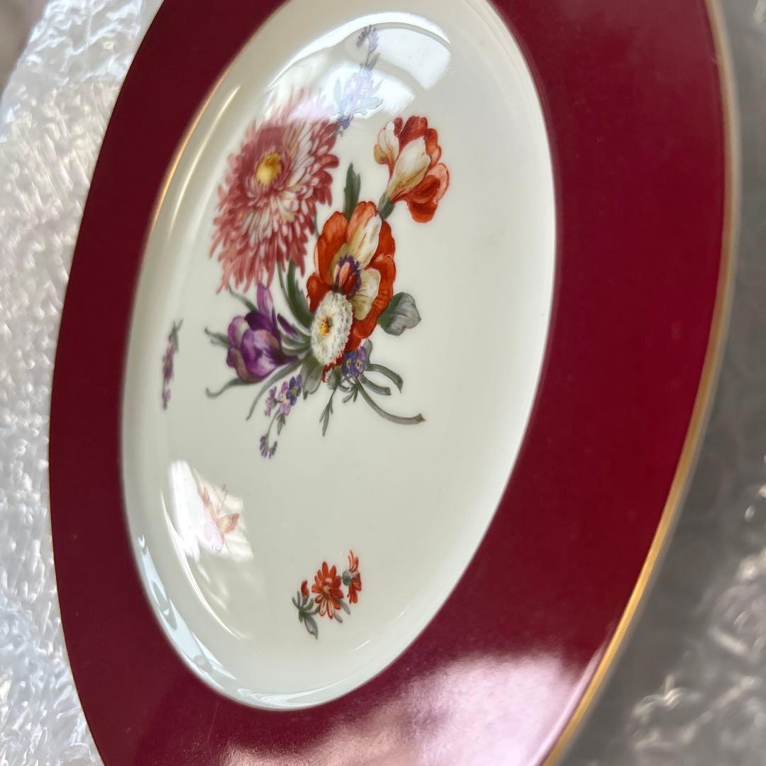 アンティーク高級食器　KPM 7種花　蝶々　赤皿