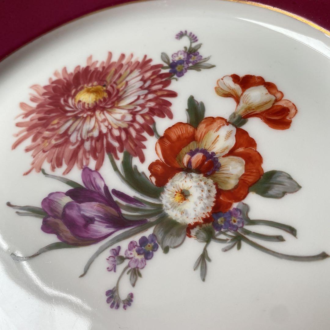 アンティーク高級食器　KPM 7種花　蝶々　赤皿