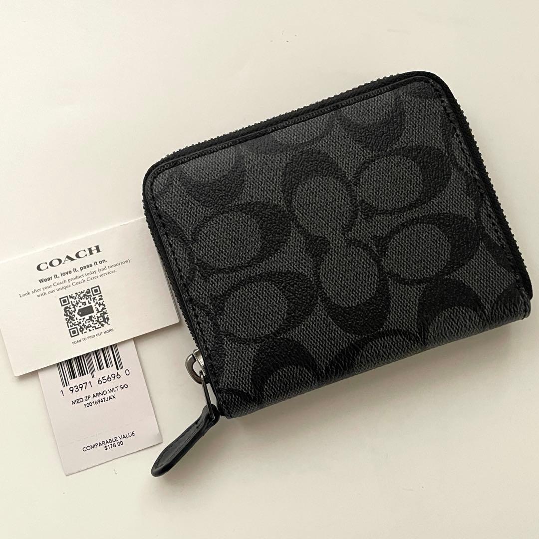 COACH コーチ 折財布 ジップ アラウンド シグネチャー ファスナー