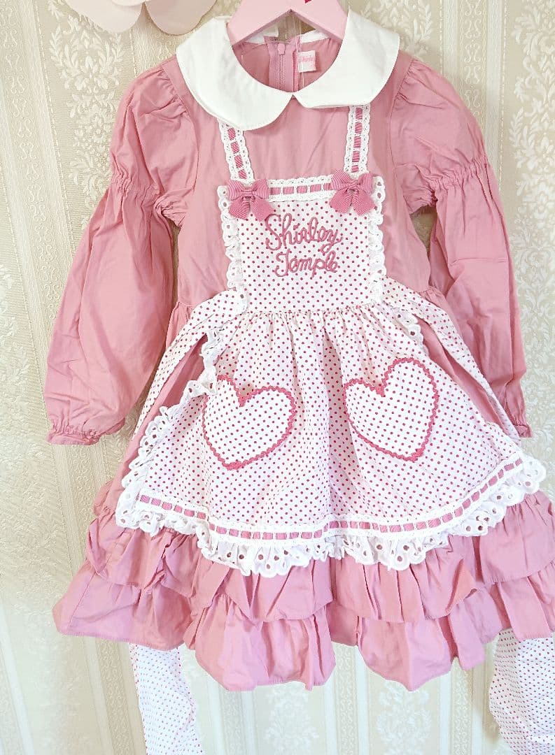 シャーリーテンプル♥エプロン付き♥ワンピース♥120cm♥ピンク