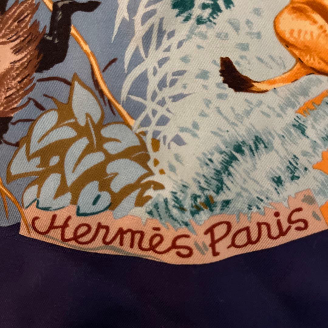 シルク100%アフリカ動物デザイン スカーフ 90cm エルメス