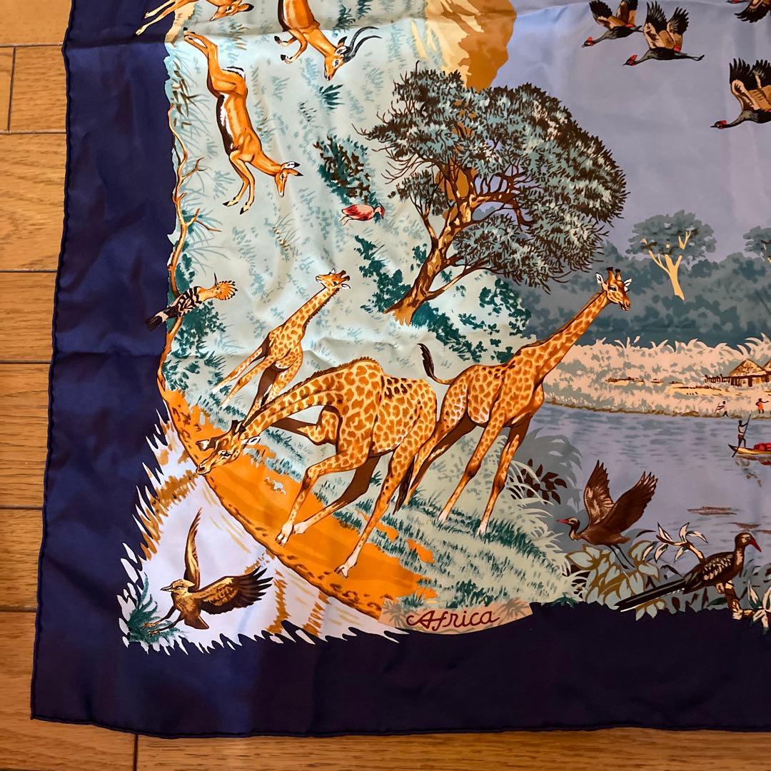 シルク100%アフリカ動物デザイン スカーフ 90cm エルメス
