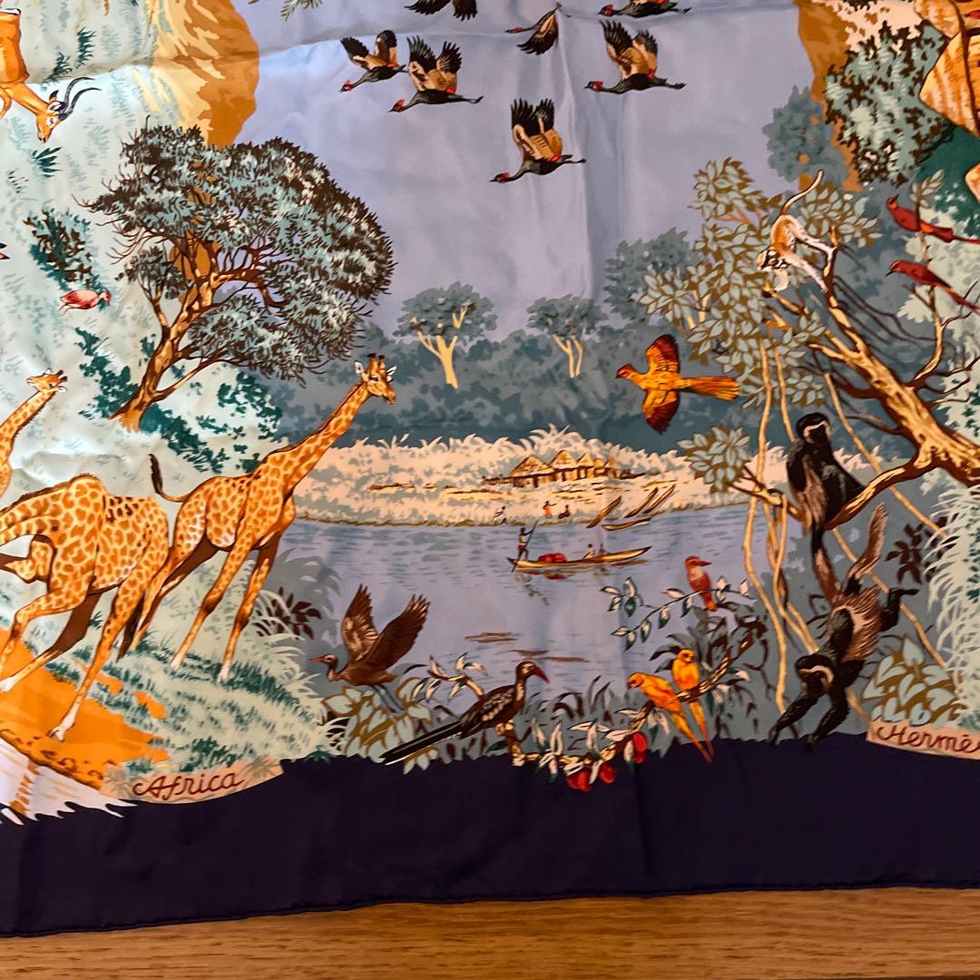 シルク100%アフリカ動物デザイン スカーフ 90cm エルメス
