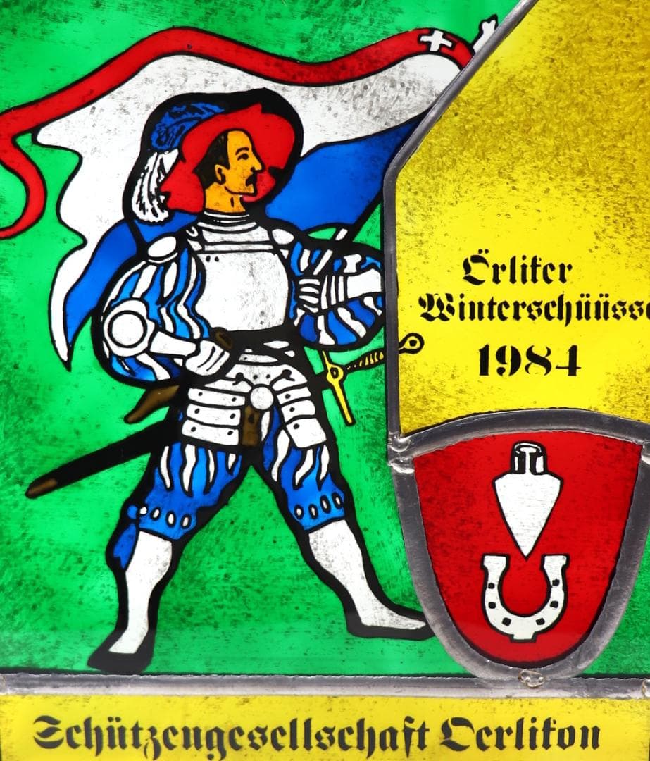 ナイト 騎士 ヴィンテージ ステンドグラス スイス製 ピストルクラブ 1984