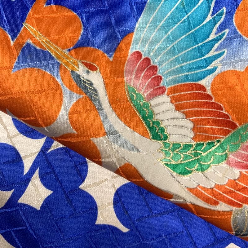 509ag22□七五三 七歳 女児 着物&袋帯 地紋 金彩 鶴□状態良好