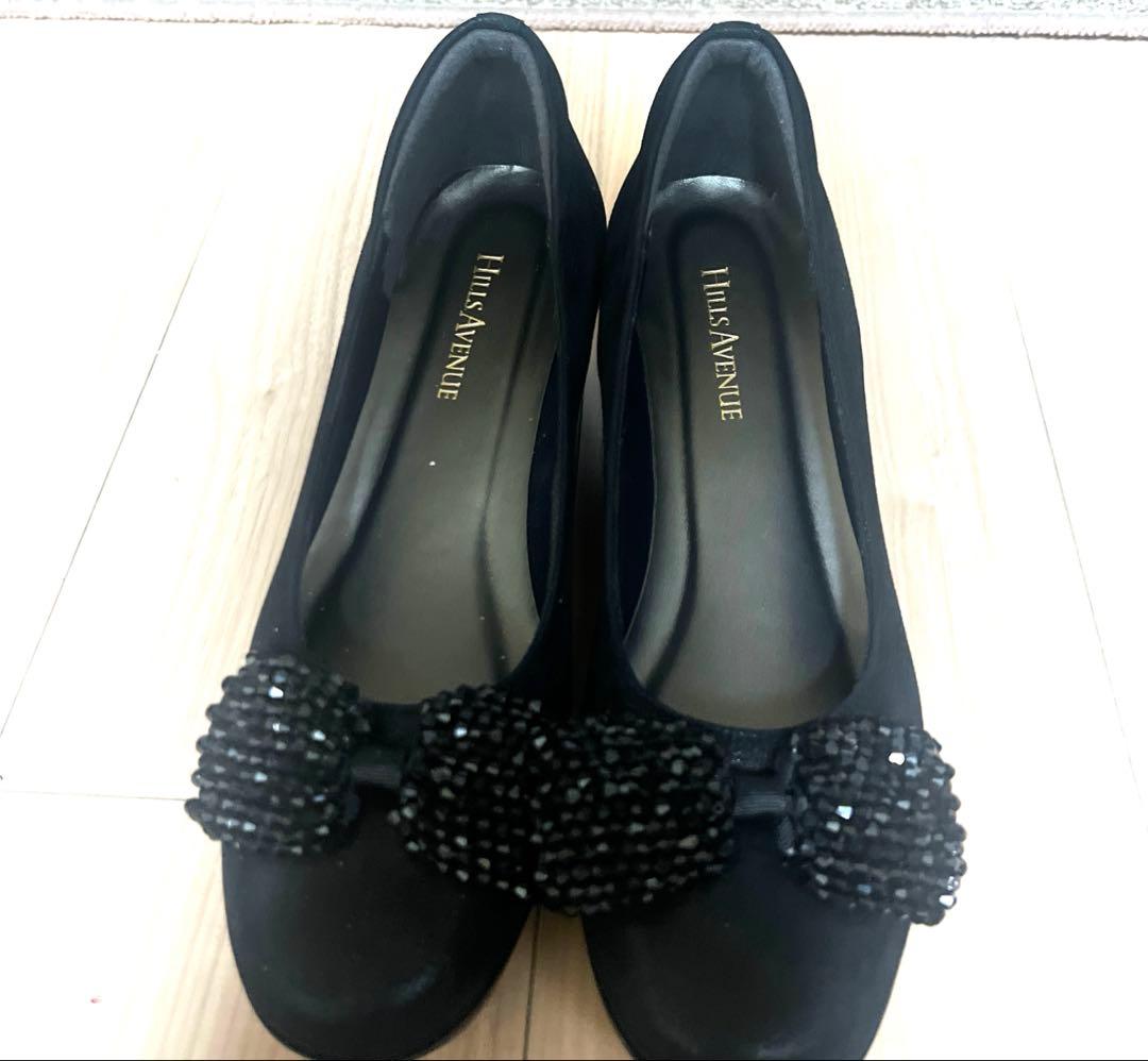 新品未使用　HILLS AVENUE 　リボンビジュー　付の黒パンプス