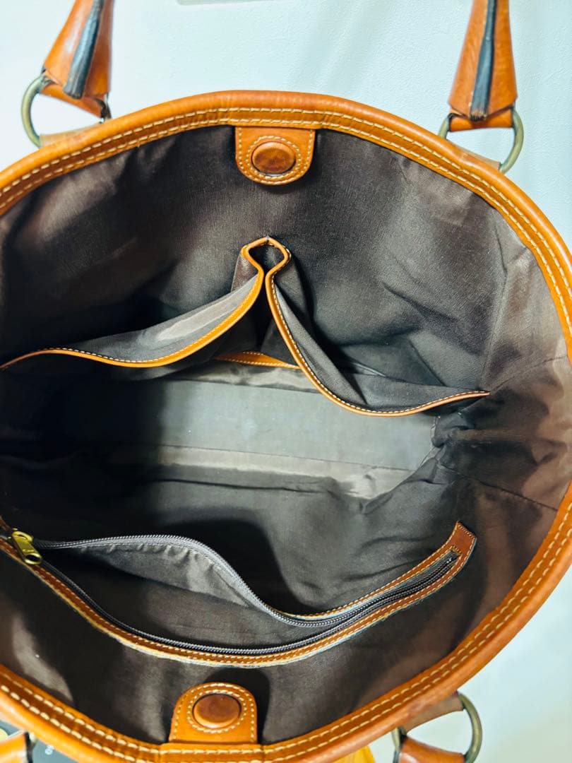 【日本製】万双 シモーネBOXトートバッグ キャメル