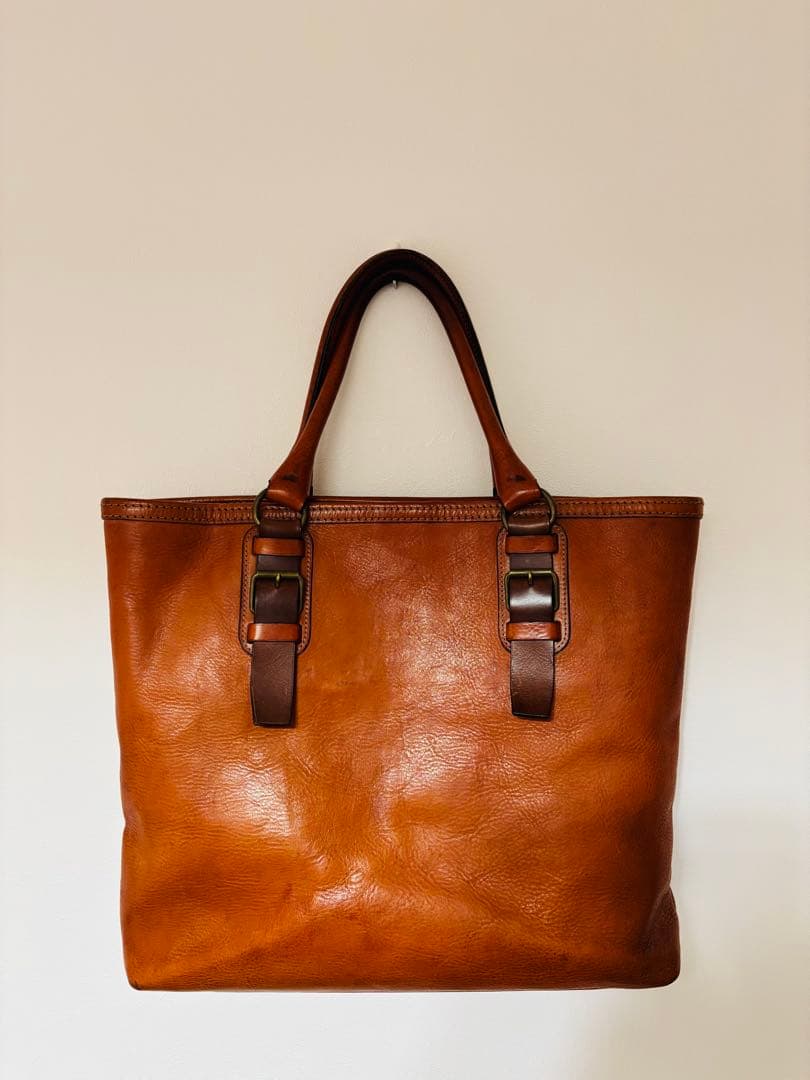 【日本製】万双 シモーネBOXトートバッグ キャメル