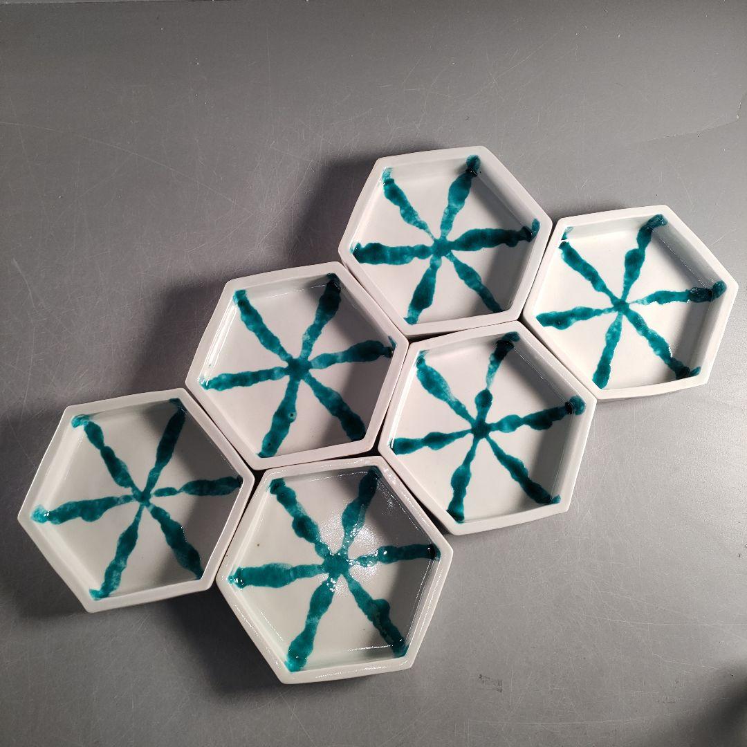 A1387-6/瀧田項一 作/上絵六角皿揃6客/共箱/飾皿/菓子皿/懐石道具/