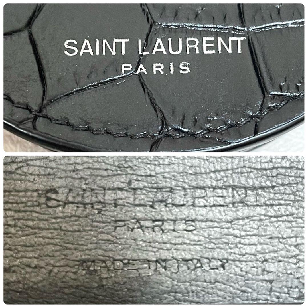 未使用級✨サンローラン　ケース　馬蹄型　クロコ型押し　黒