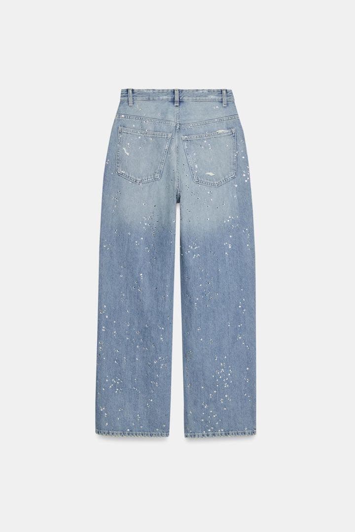 『完売品』ZARA TRF ストレート STRASS ハイウエストジーンズ