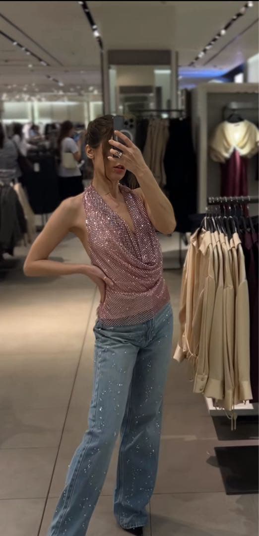 『完売品』ZARA TRF ストレート STRASS ハイウエストジーンズ