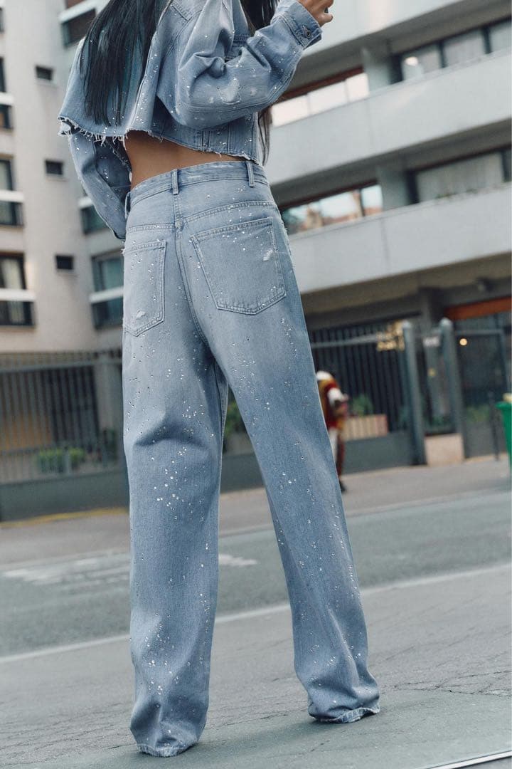 『完売品』ZARA TRF ストレート STRASS ハイウエストジーンズ