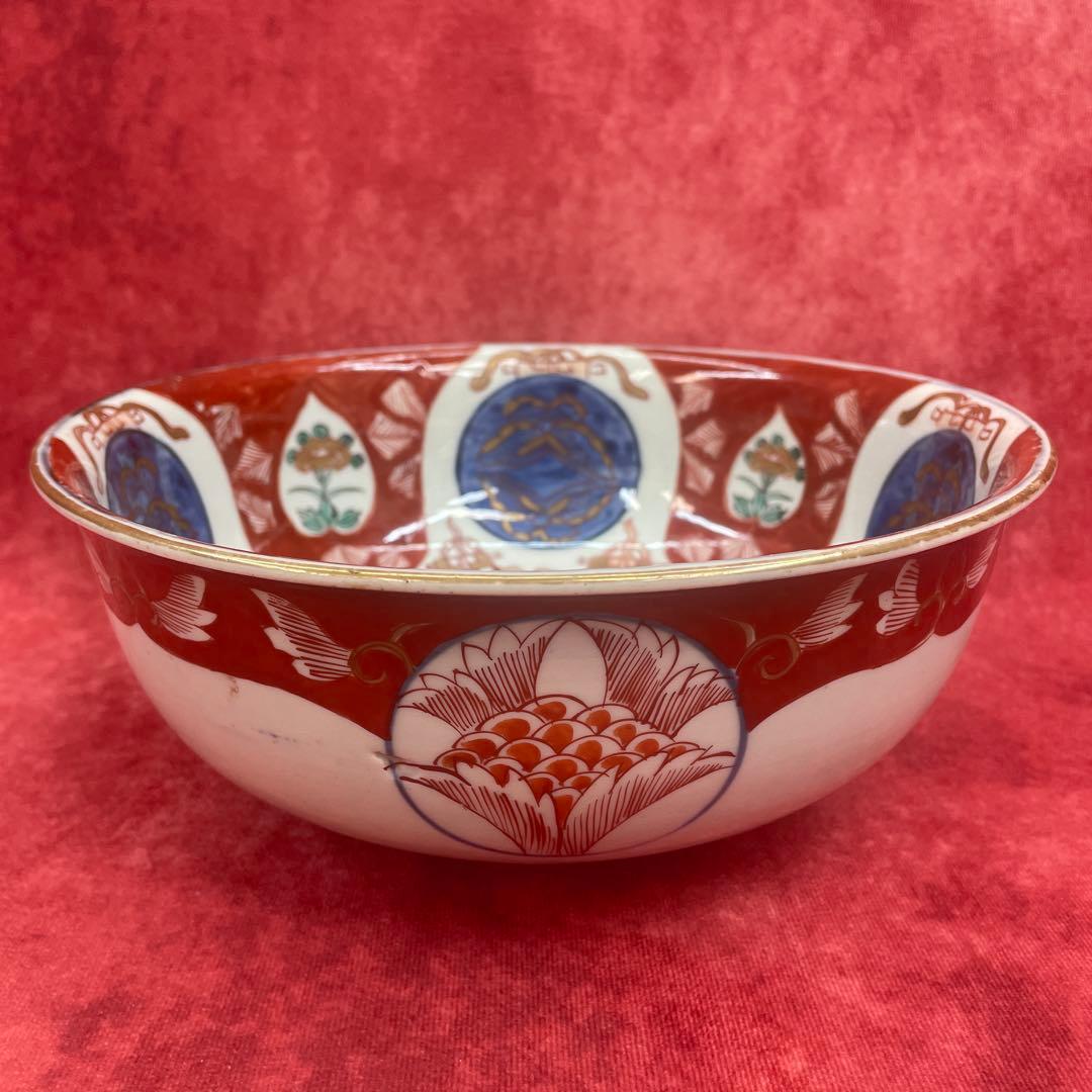 【N12】 染付 大鉢 江戸〜明治 富貴長春 古い食器 時代物 歴史 中国 鎌傷