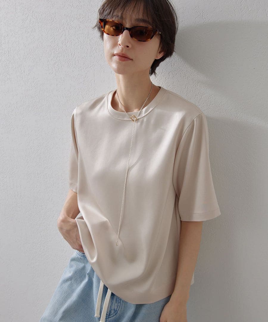 【美品】Whim Gazette ウィムガゼット／サテンTEEブラウス ベージュ