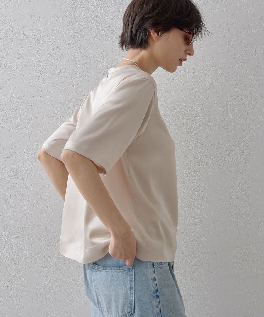 【美品】Whim Gazette ウィムガゼット／サテンTEEブラウス ベージュ