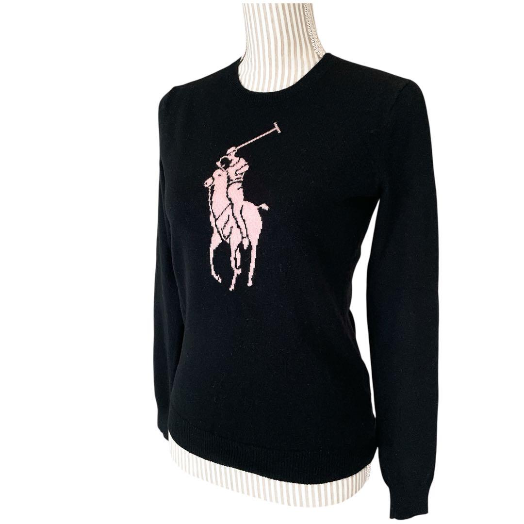 極美品✨ラルフローレン 黒タグ カシミヤ100% ビッグポニー ニット M 黒
