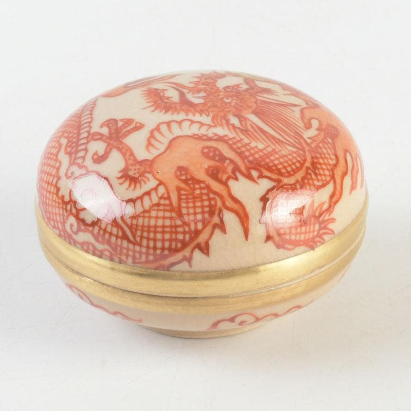 茶道具　萬古焼　加賀瑞山造　赤絵　翔龍香合　共箱　V　9780