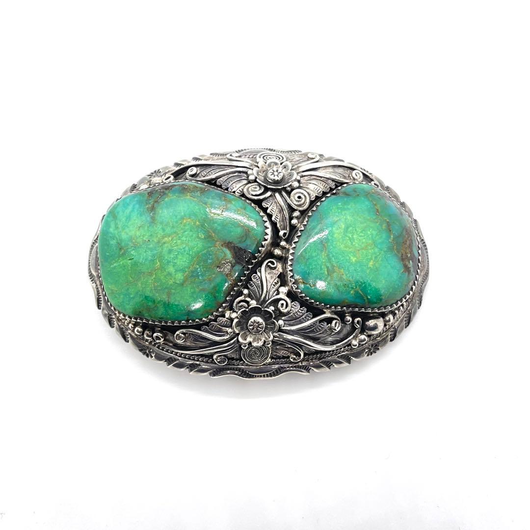 なな ●NAVAJO・ナバホ族●グリーンターコイズ2石●アンティーク●シル