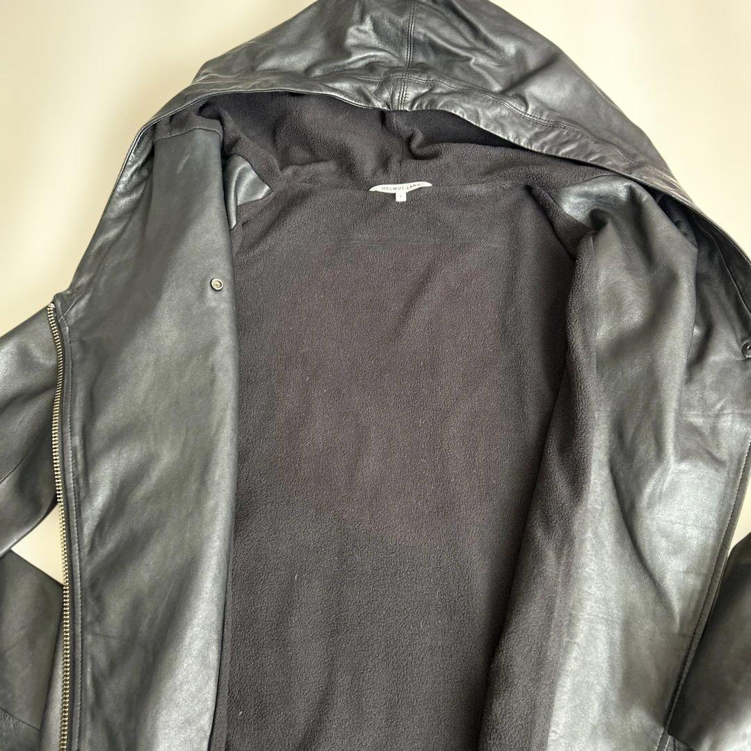 HELMUT LANG フード付きレザージャケット ブラック