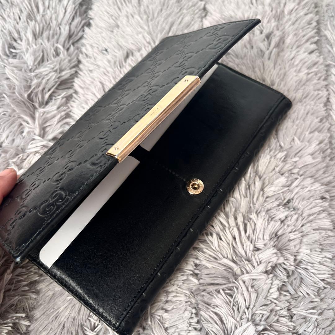 美品✨GUCCI シマ　ロゴプレート　ブラック　メンズ　レザー　長財布