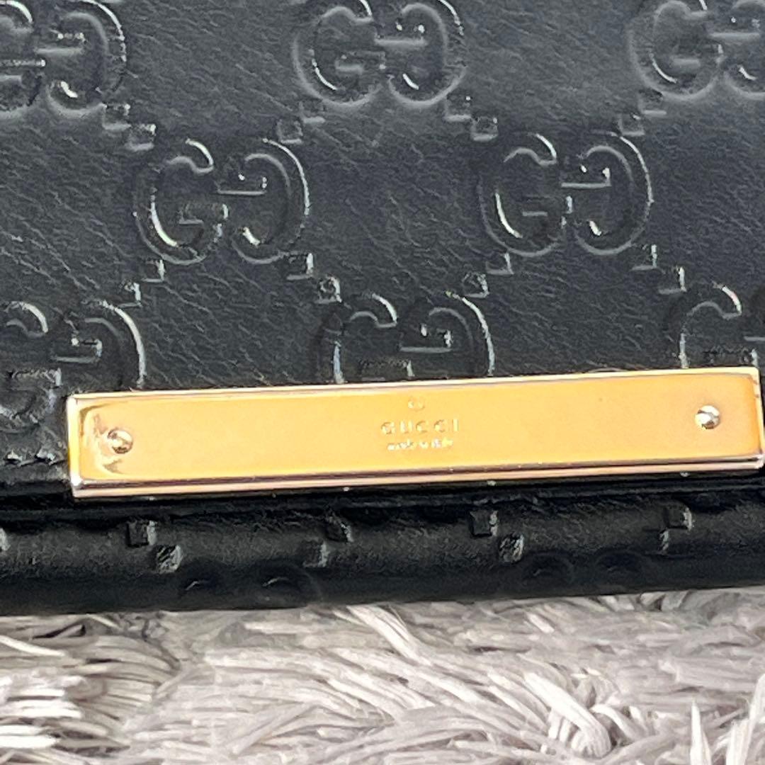 美品✨GUCCI シマ　ロゴプレート　ブラック　メンズ　レザー　長財布