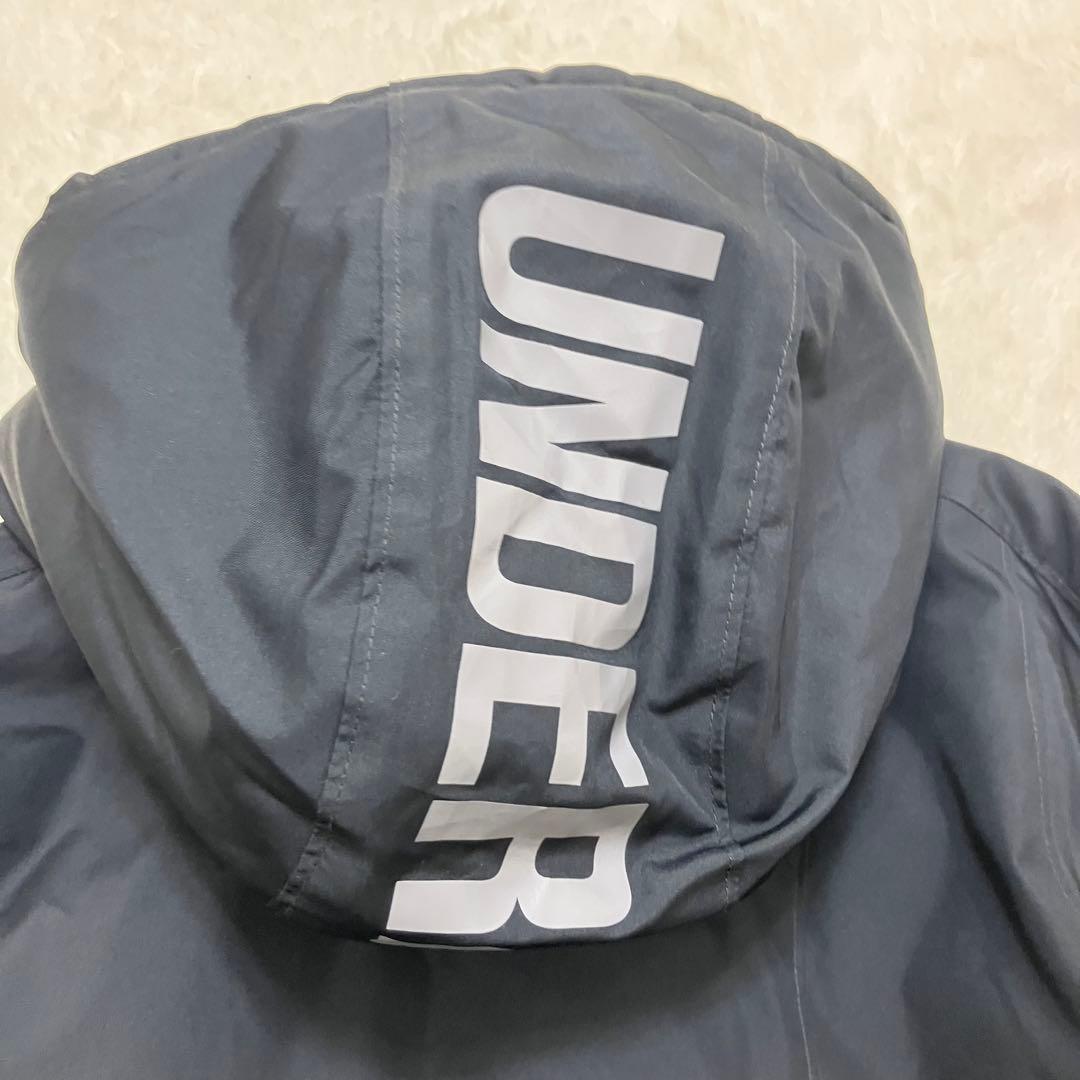 アンダーアーマー✨ロング ベンチコート 黒 フード ロゴプリント 男女兼用