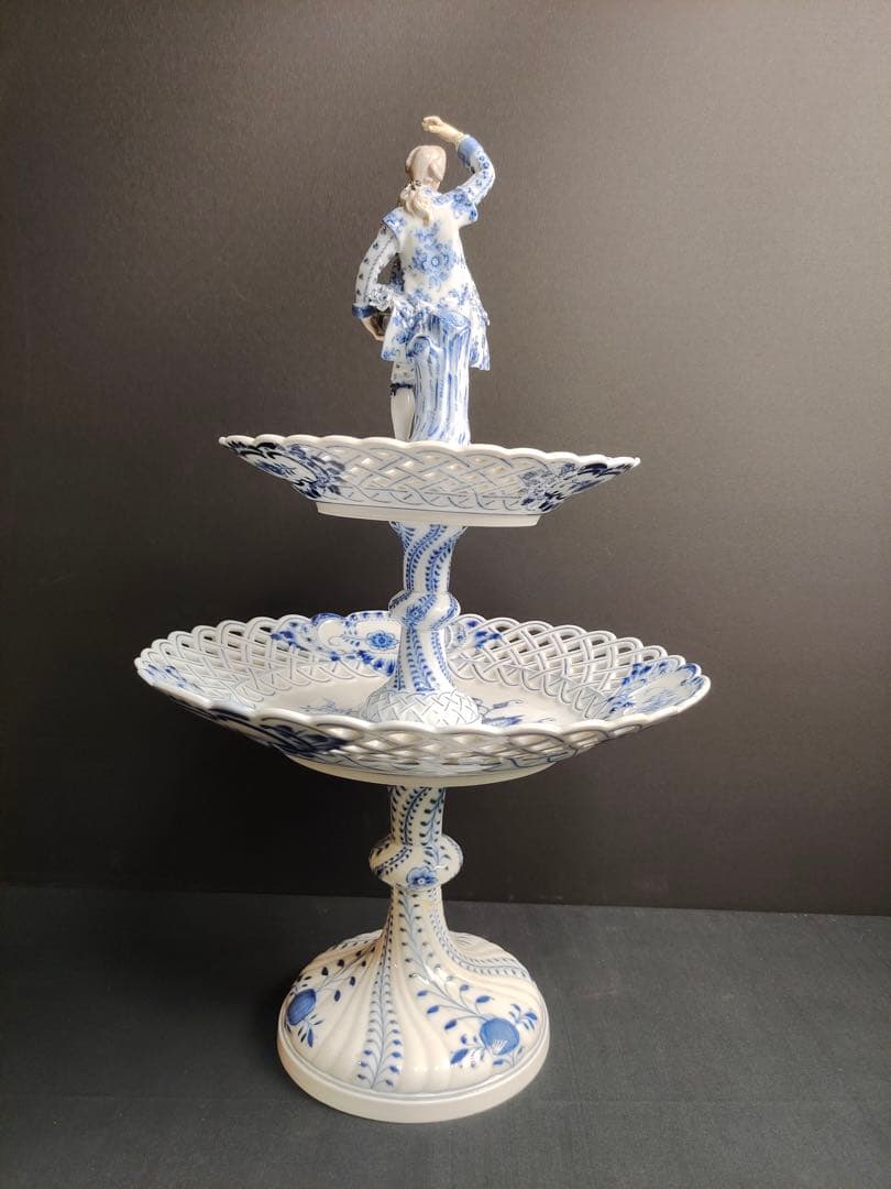 時代 マイセン ブルーオニオン 磁器 2段コンポート 飾り インテリア 修理あり