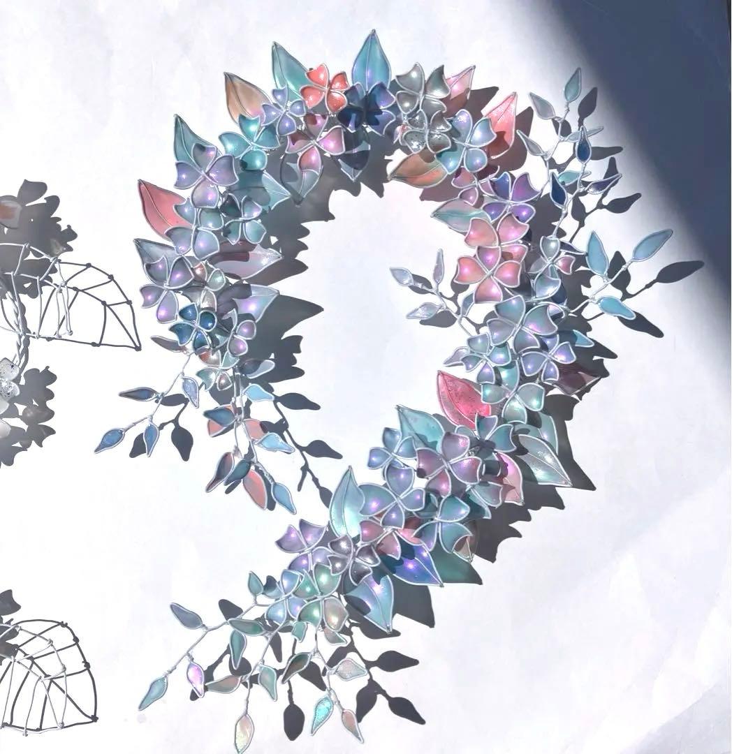 特注　大きなオーロラフラワーボタニカルリース　ワイヤークラフト　ディップアート