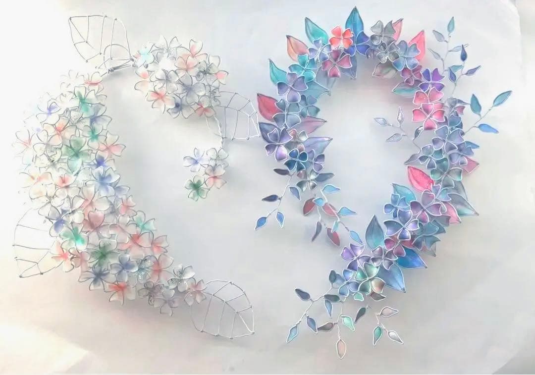 特注　大きなオーロラフラワーボタニカルリース　ワイヤークラフト　ディップアート