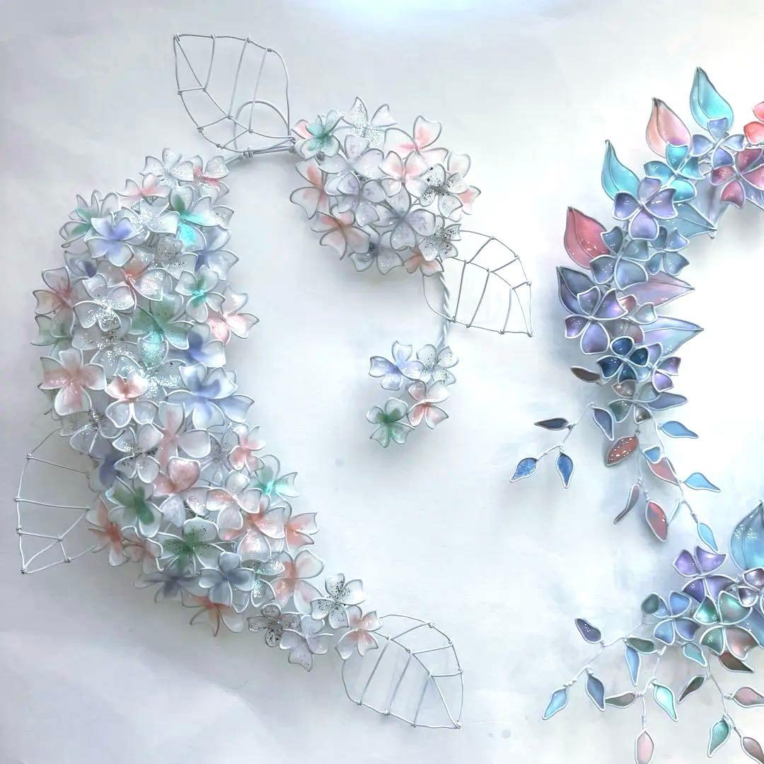 特注　大きなオーロラフラワーボタニカルリース　ワイヤークラフト　ディップアート