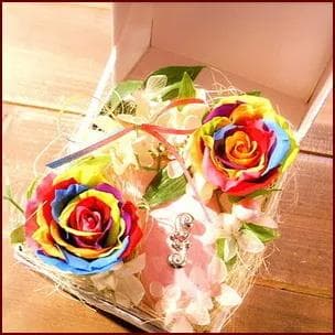 プリザーブドフラワーオルゴール　レインボーローズ 　贈る言葉　海援隊