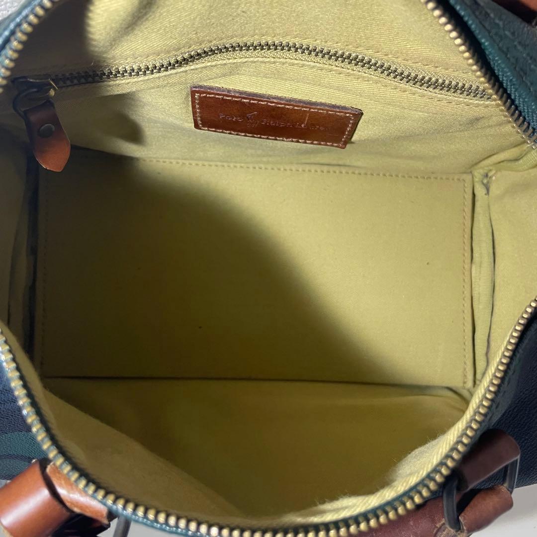 美品 ポロラルフローレン ハンドバッグ ミニボストン グリーン チェック
