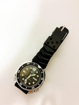 SEIKO ダイバーズウォッチ ブラック ラバーベルト 6309-7040 不動