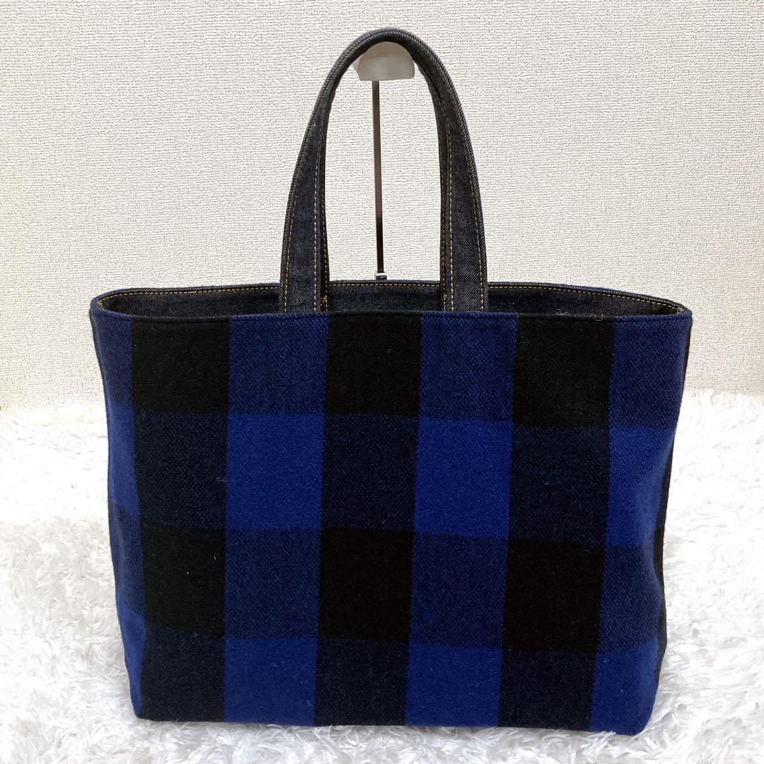 【極美品】クッシュマン リバーシブル デニム チェック トートバッグ ラージ