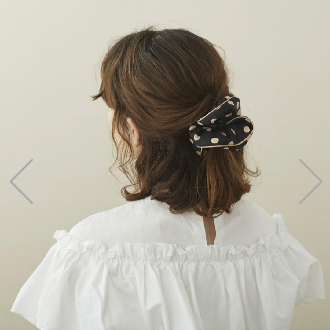 美品 Alexandre De Paris シルク ポルカドット シュシュ 黒