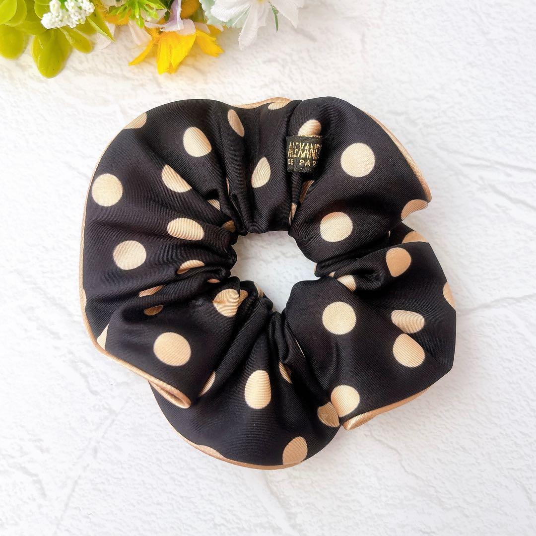 美品 Alexandre De Paris シルク ポルカドット シュシュ 黒