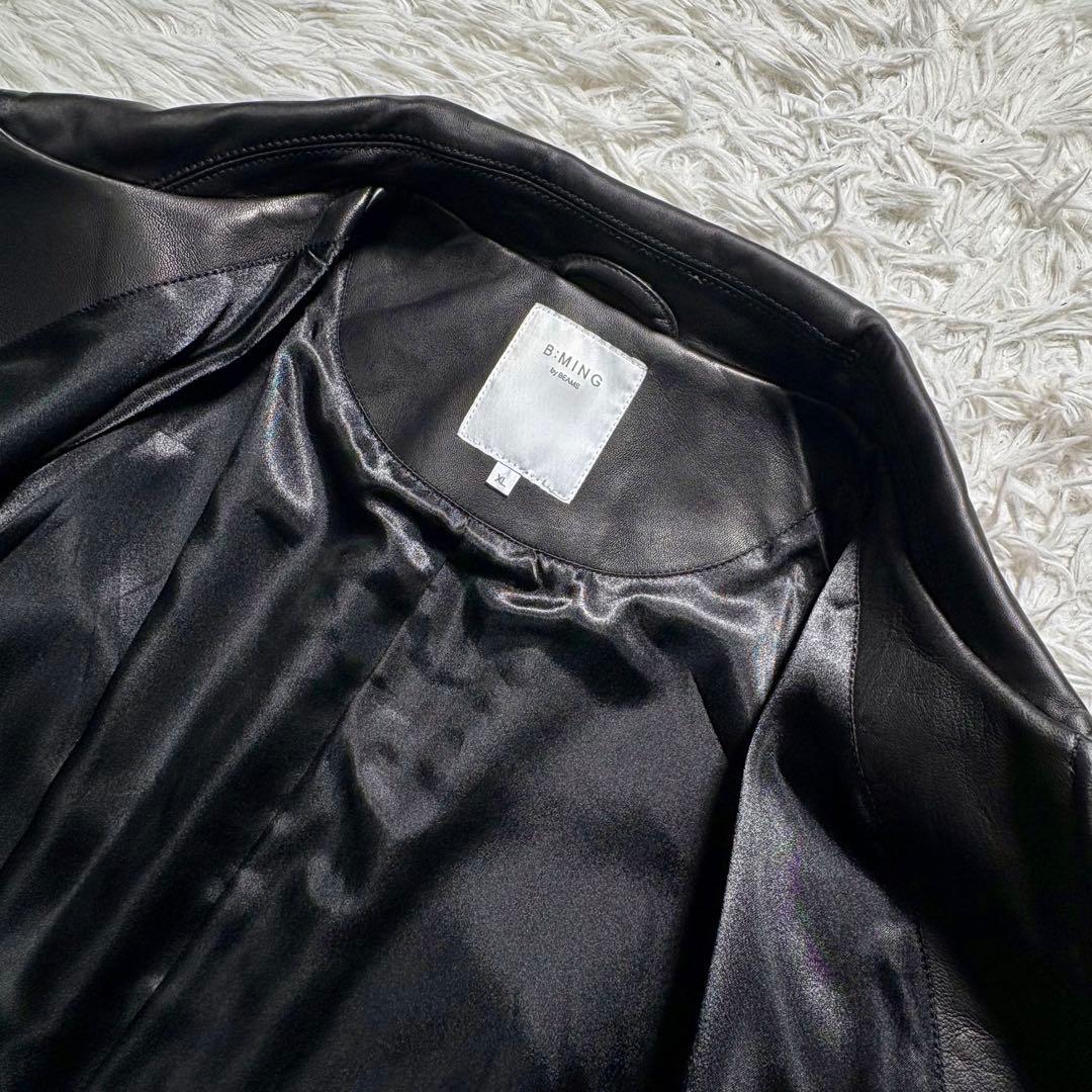 【美品】BEAMS 羊革　シングルライダースジャケット　黒　シープレザー　XL