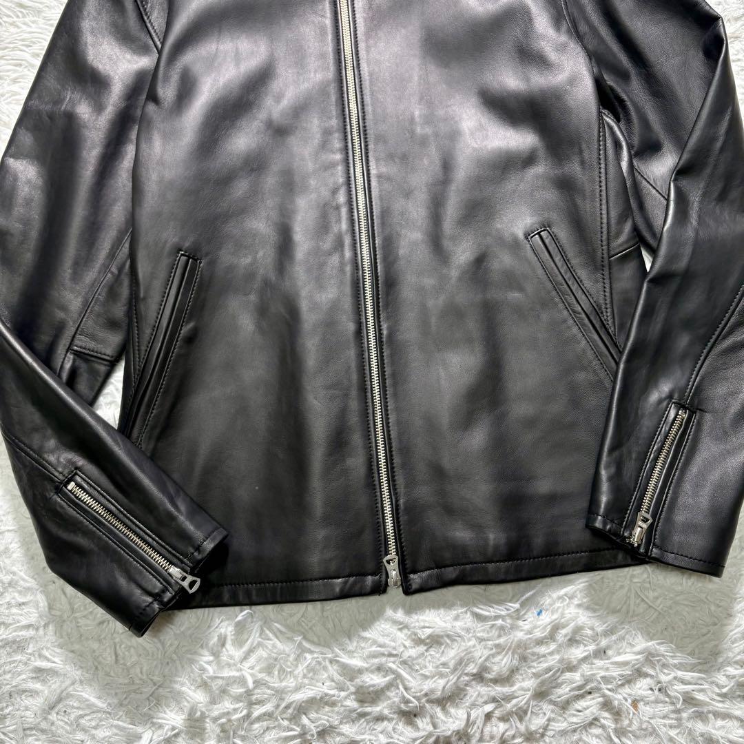 【美品】BEAMS 羊革　シングルライダースジャケット　黒　シープレザー　XL