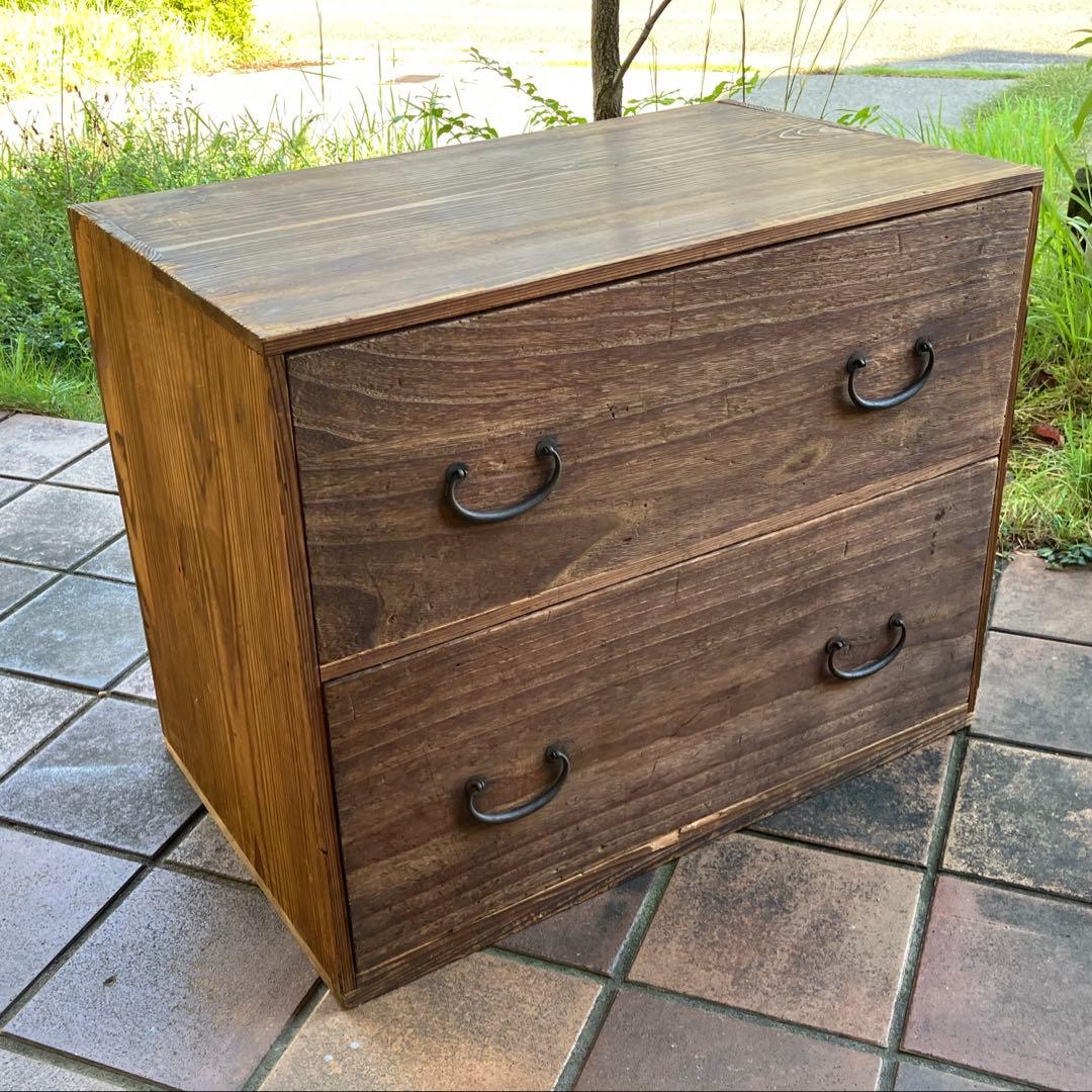古い家具 和箪笥 木製タンス 時代物 2段引き出し 古民家 昭和レトロ