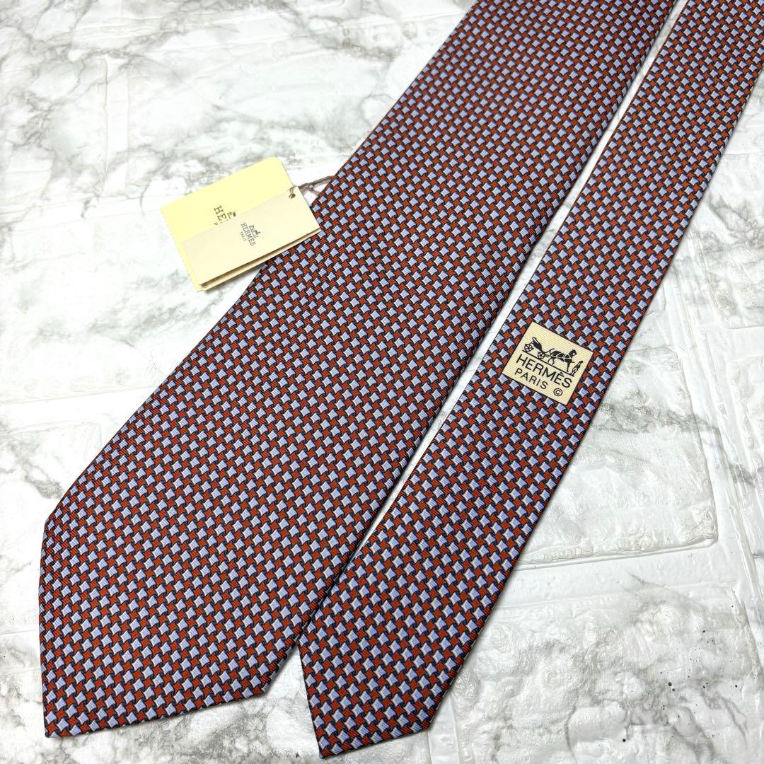 未使用品　エルメス　ネクタイ　オレンジ×水色　スーツ　ソリッドタイ　シャツ