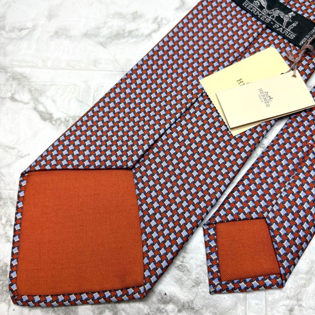 未使用品　エルメス　ネクタイ　オレンジ×水色　スーツ　ソリッドタイ　シャツ