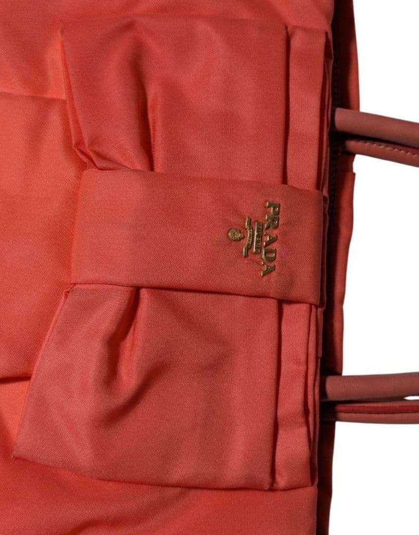 プラダ PRADA トートバッグ リボン テスート ナイロン オレンジ 美品