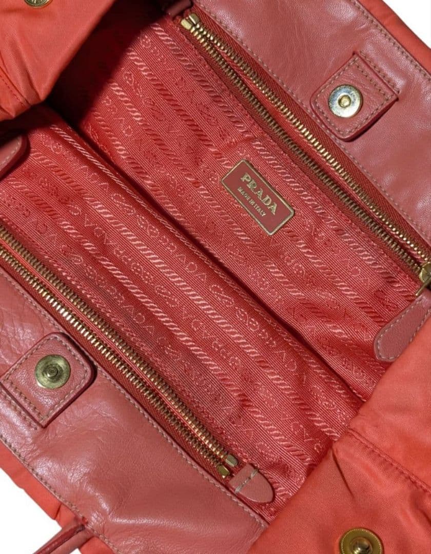 プラダ PRADA トートバッグ リボン テスート ナイロン オレンジ 美品