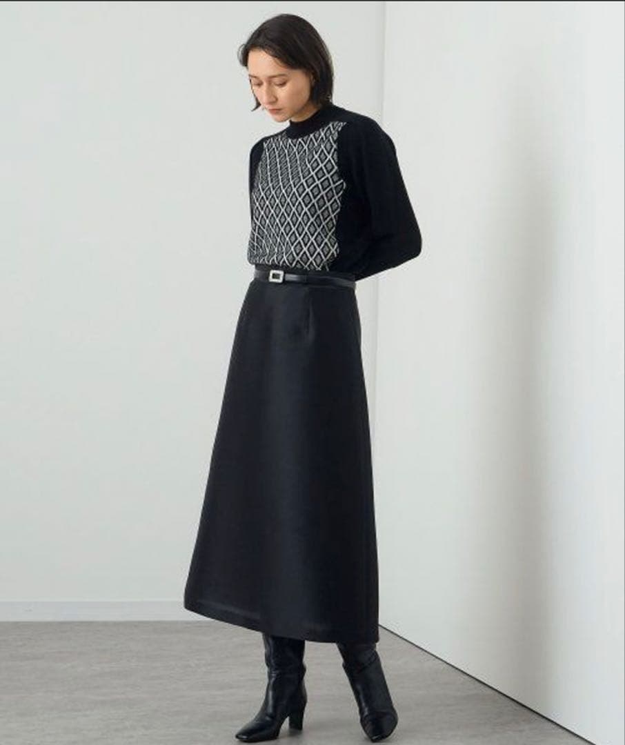 極美品 アナイ シルキーダブルクロスＡライン スカート ブラック 36 S