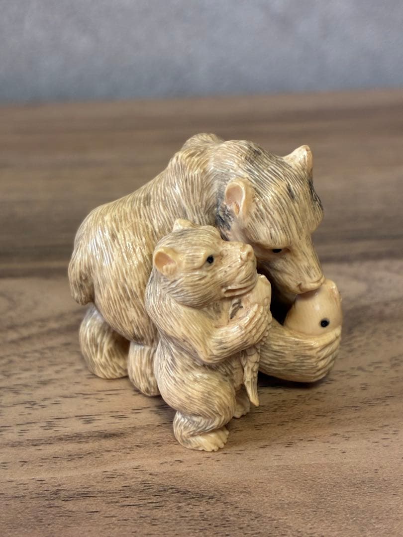 熊の親子　根付け