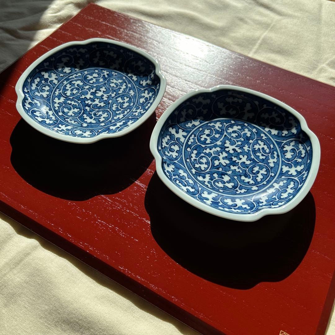 染付唐草濃　銘々皿 2枚セット