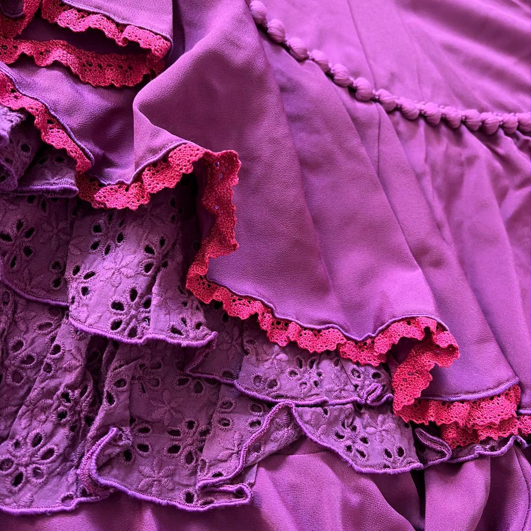 SONIA JOHNES ワイン×濃ピンクレース　フラメンコ衣装