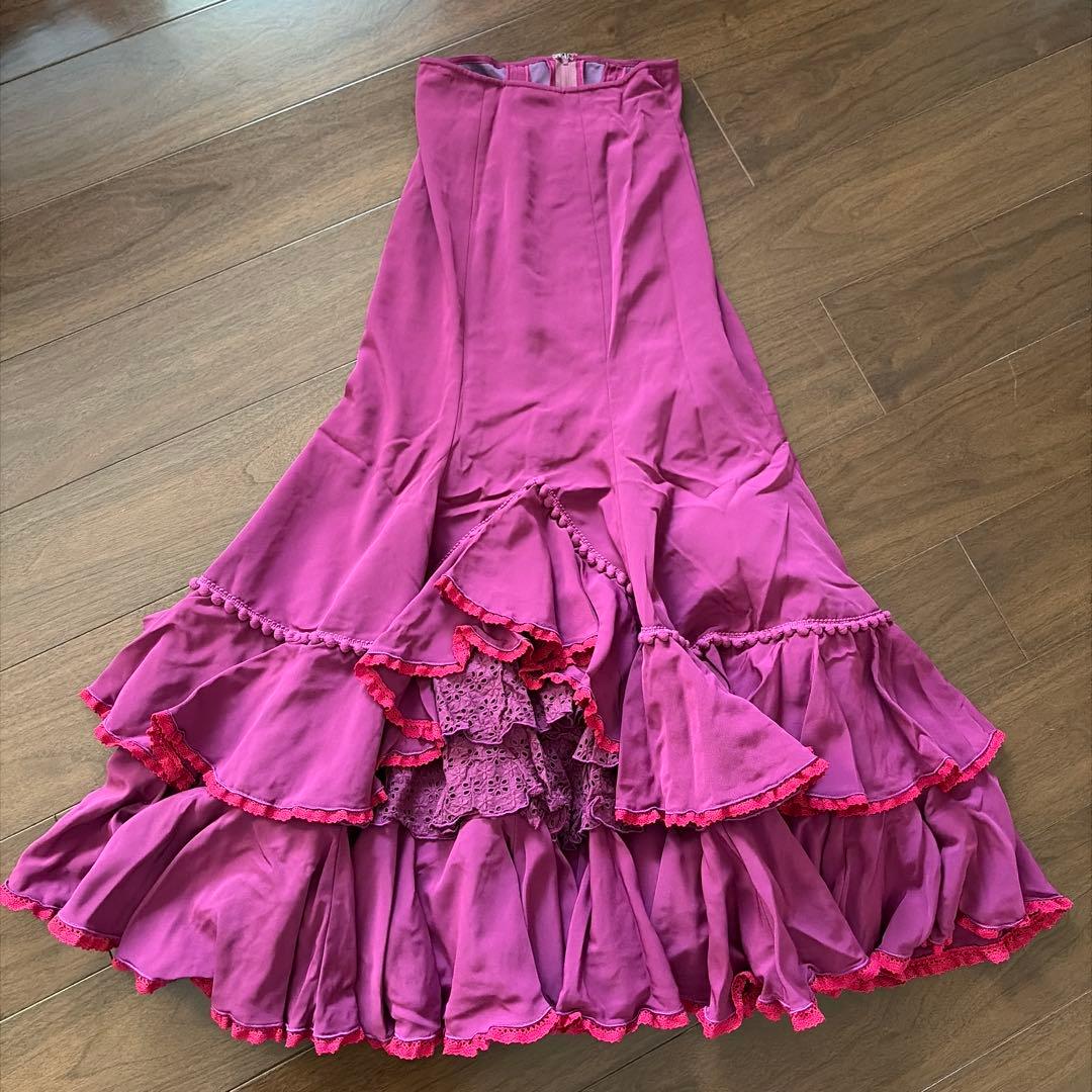 SONIA JOHNES ワイン×濃ピンクレース　フラメンコ衣装